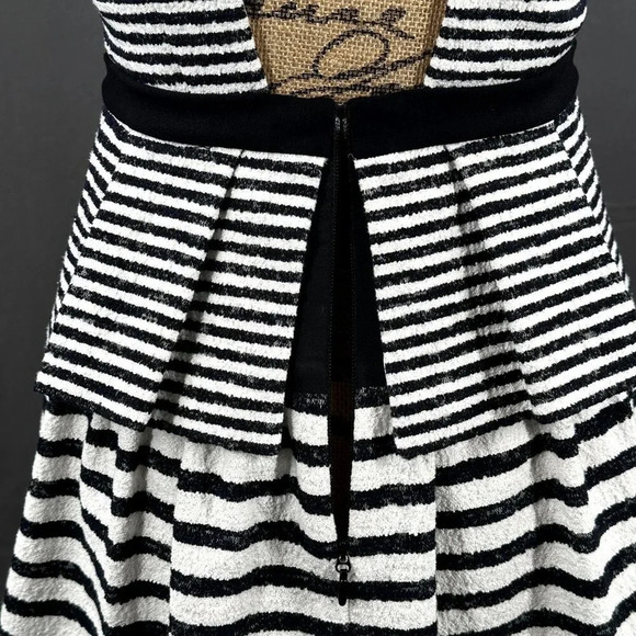 BCBGMaxazria Dress Women 2 Black White Striped Piper Sleeveless Zip Peplum Party - Picture 6 of 13